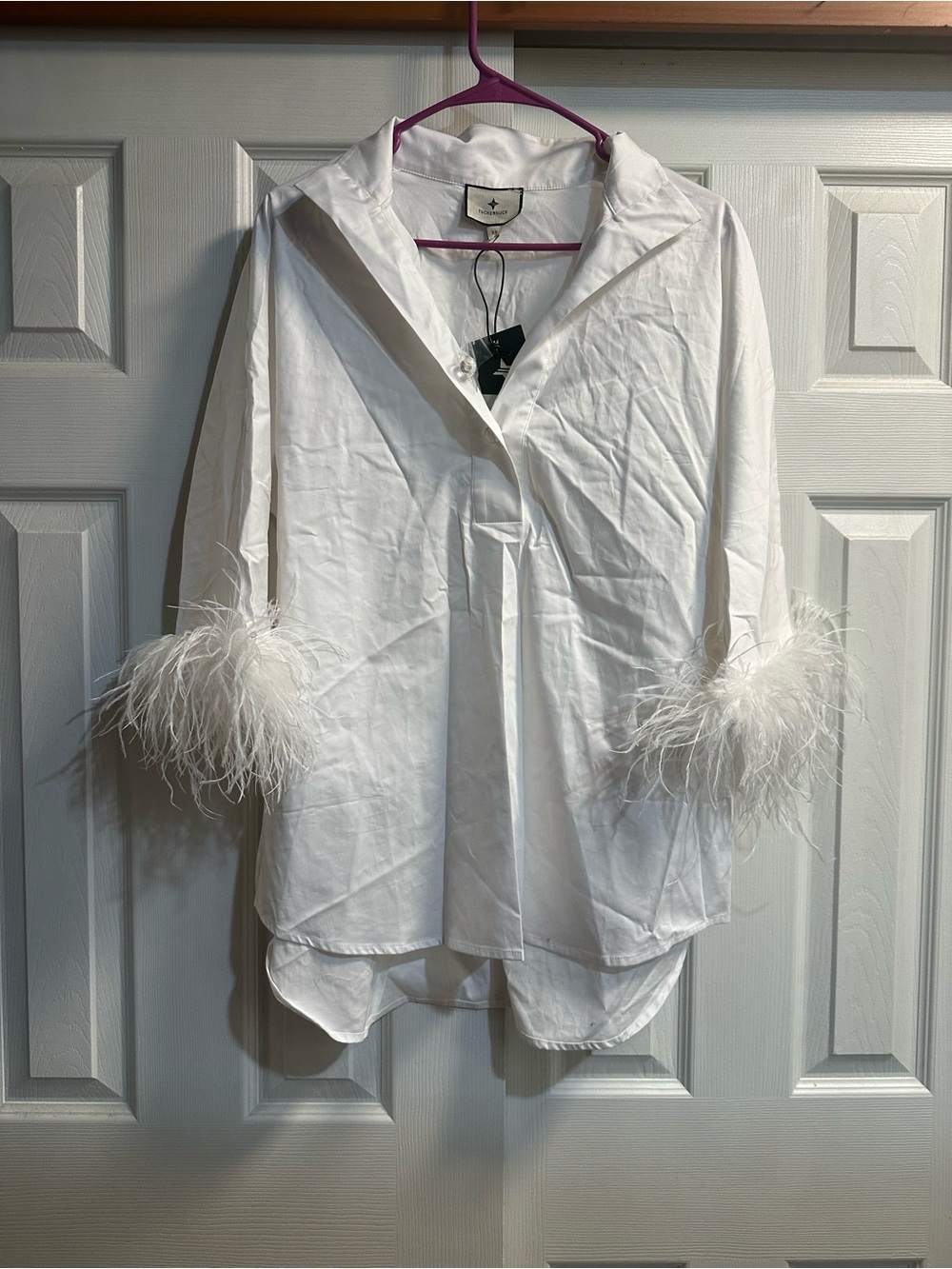 Tuckernuck White Feather-Cuff Popover Blouse